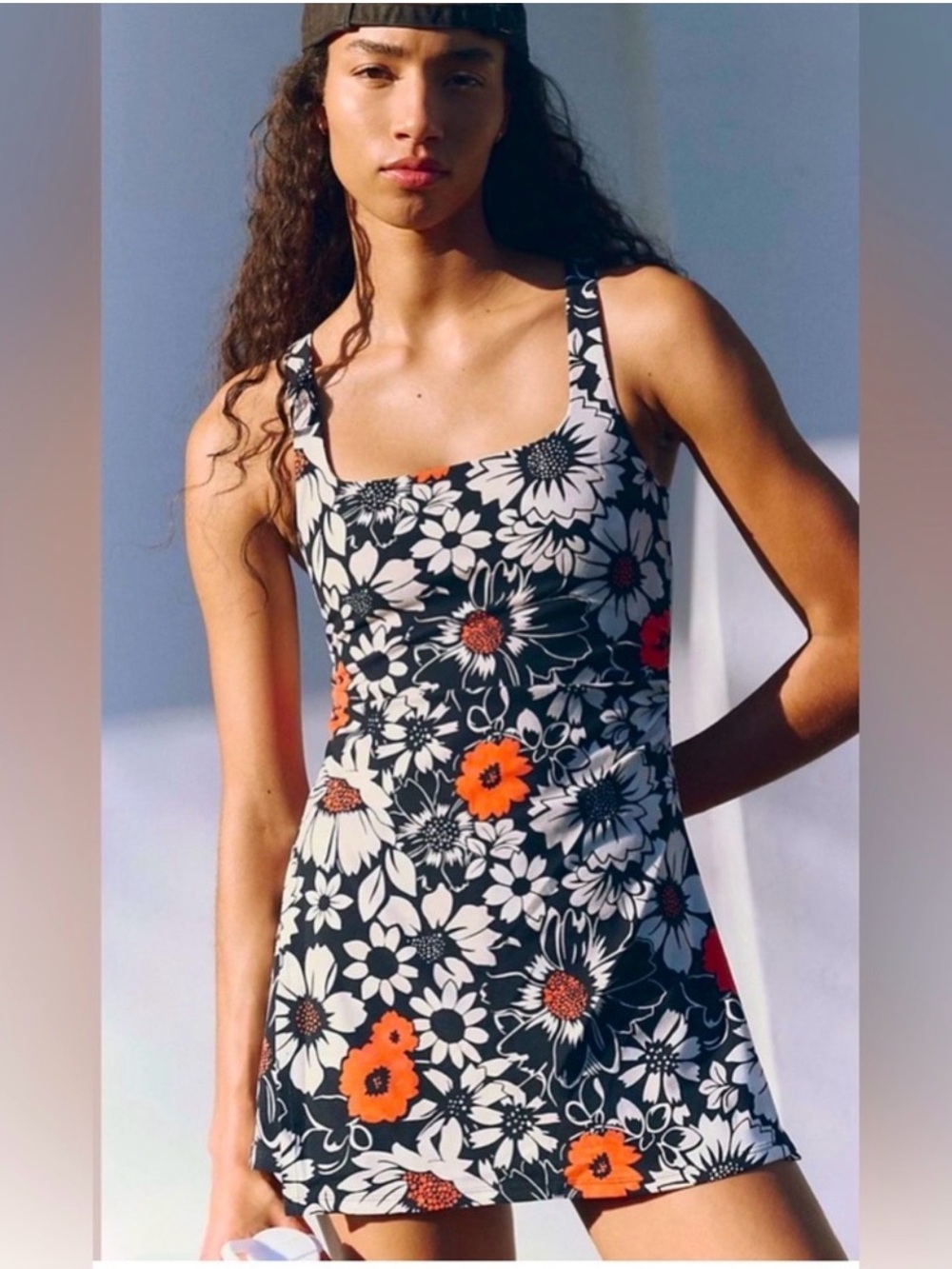 Free People FP Movement Never Better Floral Print Mini Dress Black White Large
